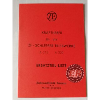Ersatzteilliste Kraftheber ZF Schlepper Triebwerk A 216 / A 220, ZF