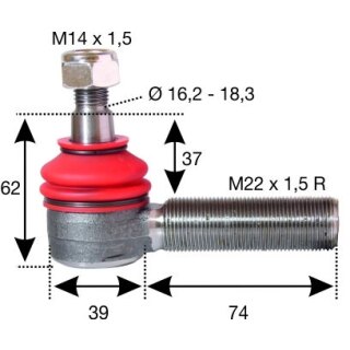 Kugelgelenk M22 x 1,5 R 16.2-18.3 rechts